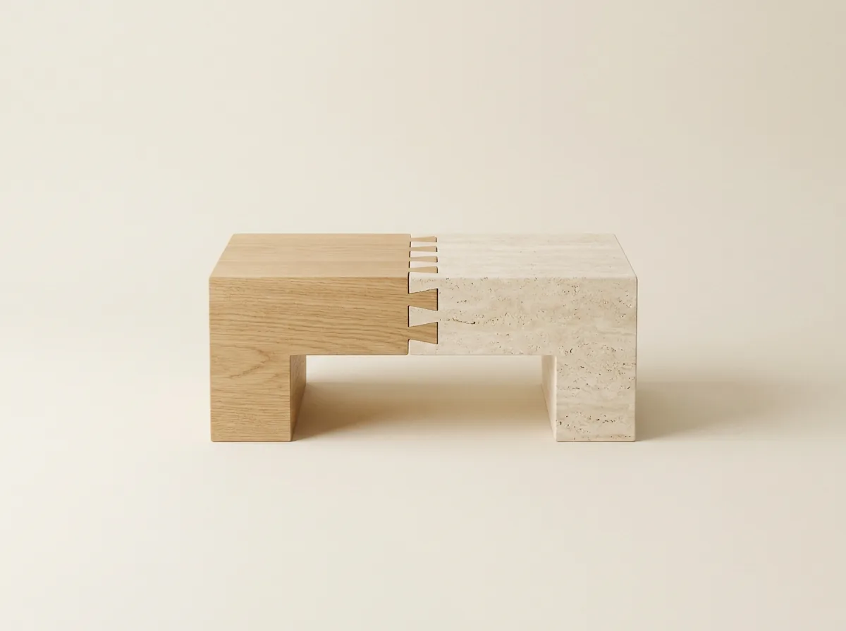 Unión ensayada entre madera y piedra